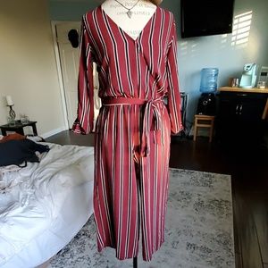 SOLD Deep-V, Cropped, Striped Pants Romper